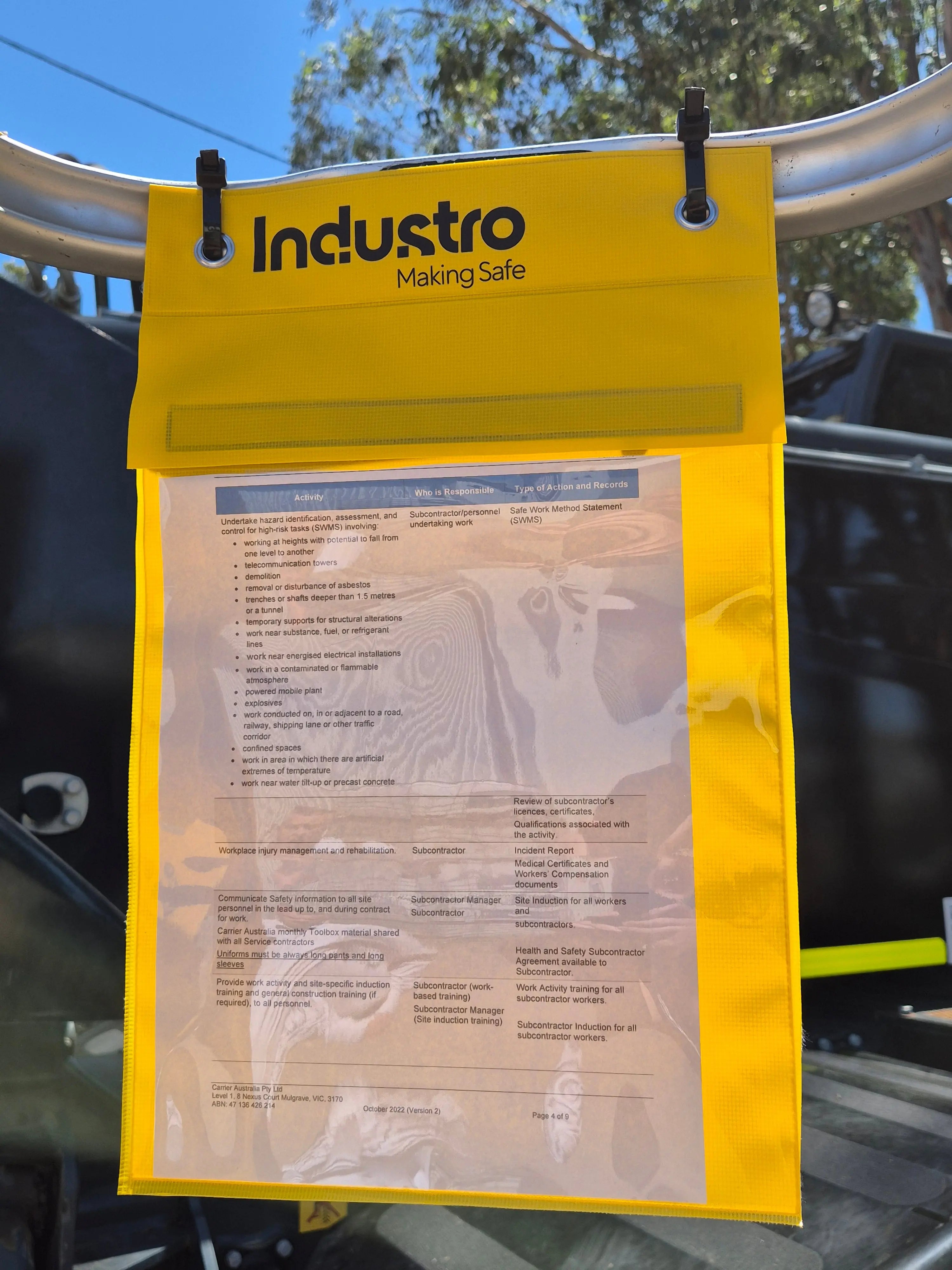 A4 Waterproof Permit Document Holder – Yellow Industro