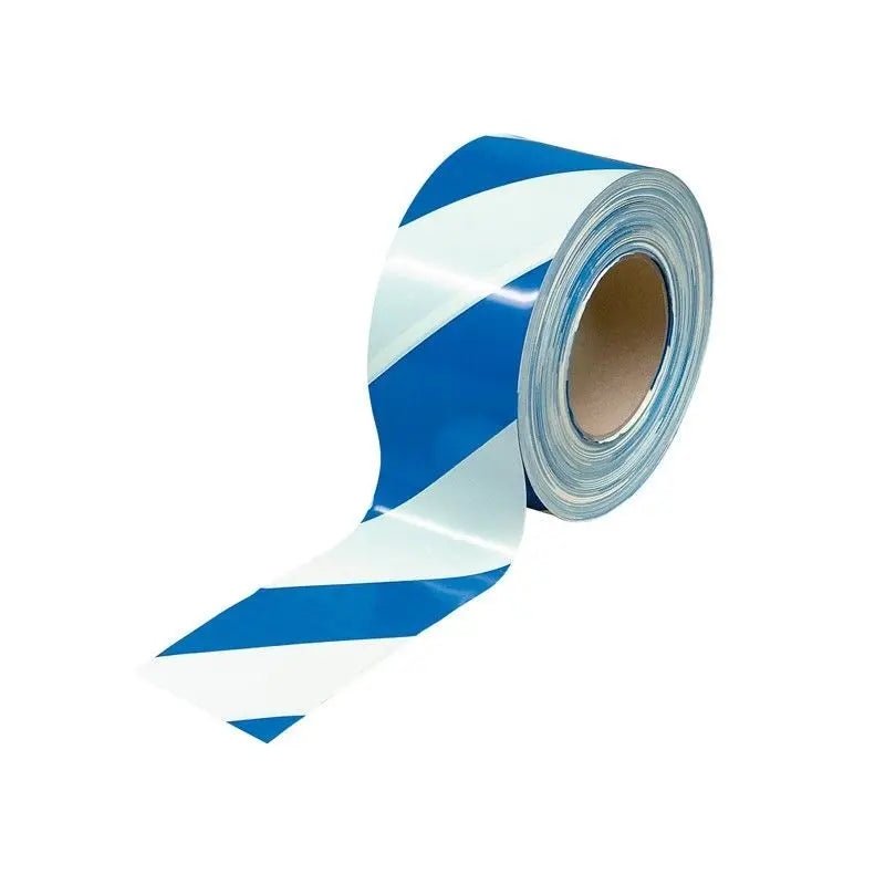 Blue/White Railway Barrier Tape - 100M x 75mm Exoguard