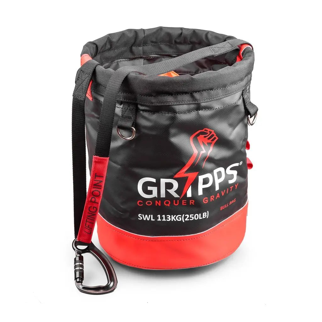 GRiPPS™ - Stop the Drops Lifting Bucket with 'Locking' Velcro Closure to ensure items will not be dropped and tool tethering, SWL 113KG GRiPPS Tool Tethering