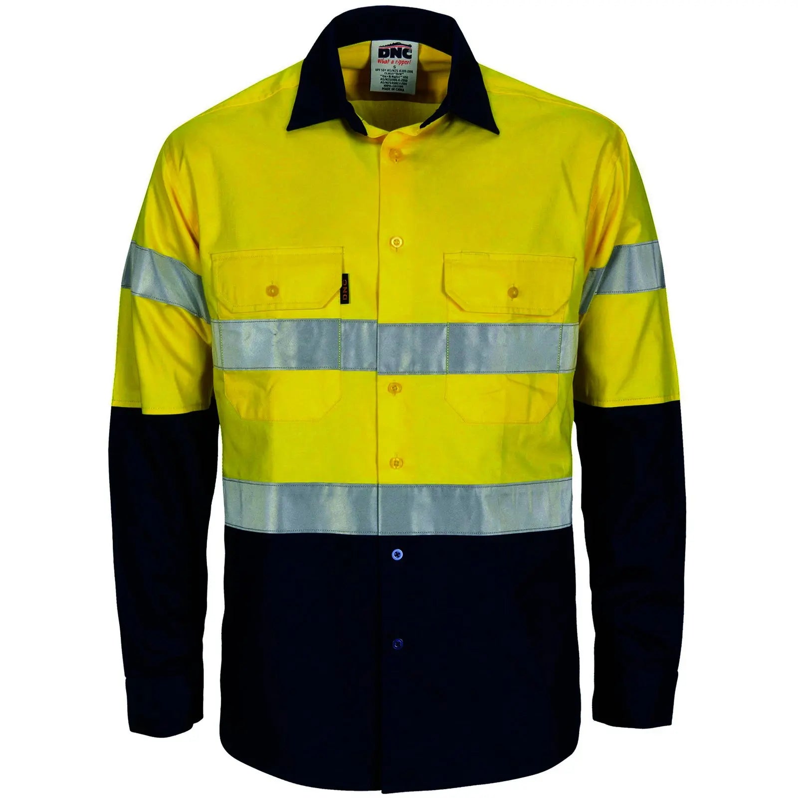 Hi-Vis R/W Cool-Breeze T2 Vertical Vented Cotton Shirt with Gusset Sleeves, Reflective - Long Sleeve DNC