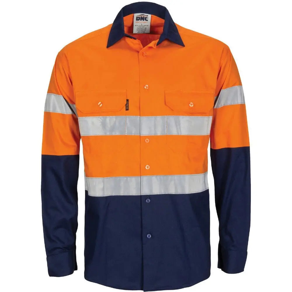 Hi-Vis R/W Cool-Breeze T2 Vertical Vented Cotton Shirt with Gusset Sleeves, Reflective - Long Sleeve DNC