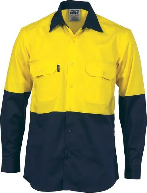 Hi Vis 2 Tone Cotton Drill Workshirt - Long Sleeve - Heavyweight DNC