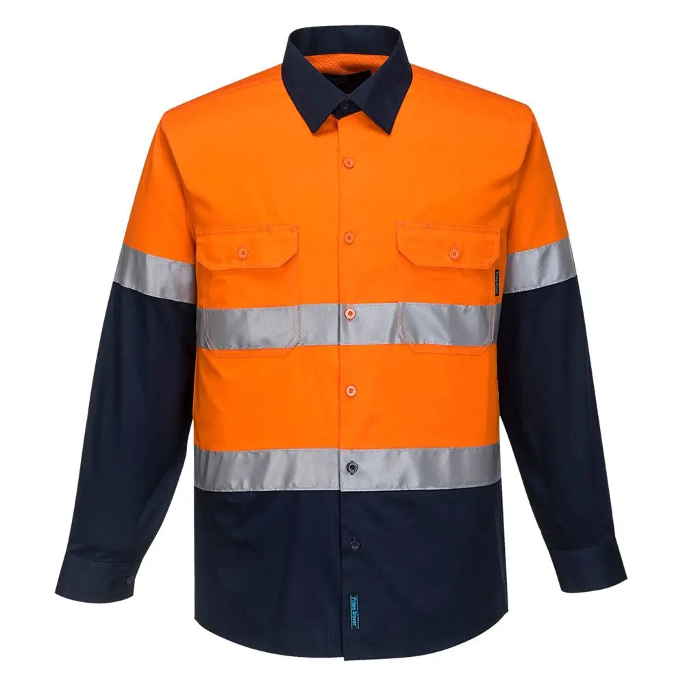 Hi-Vis Two Tone Lightweight Long Sleeve Shirt with Tape and Cool Flow Mesh Industro