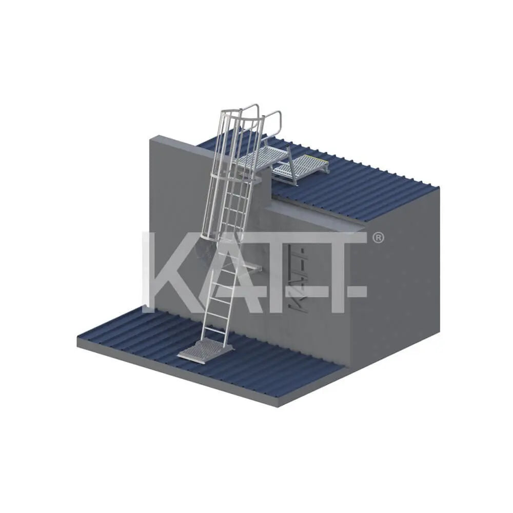 Angled Cage Ladder with Grabrails, Parapet Platform and 1.0m Landing Katt
