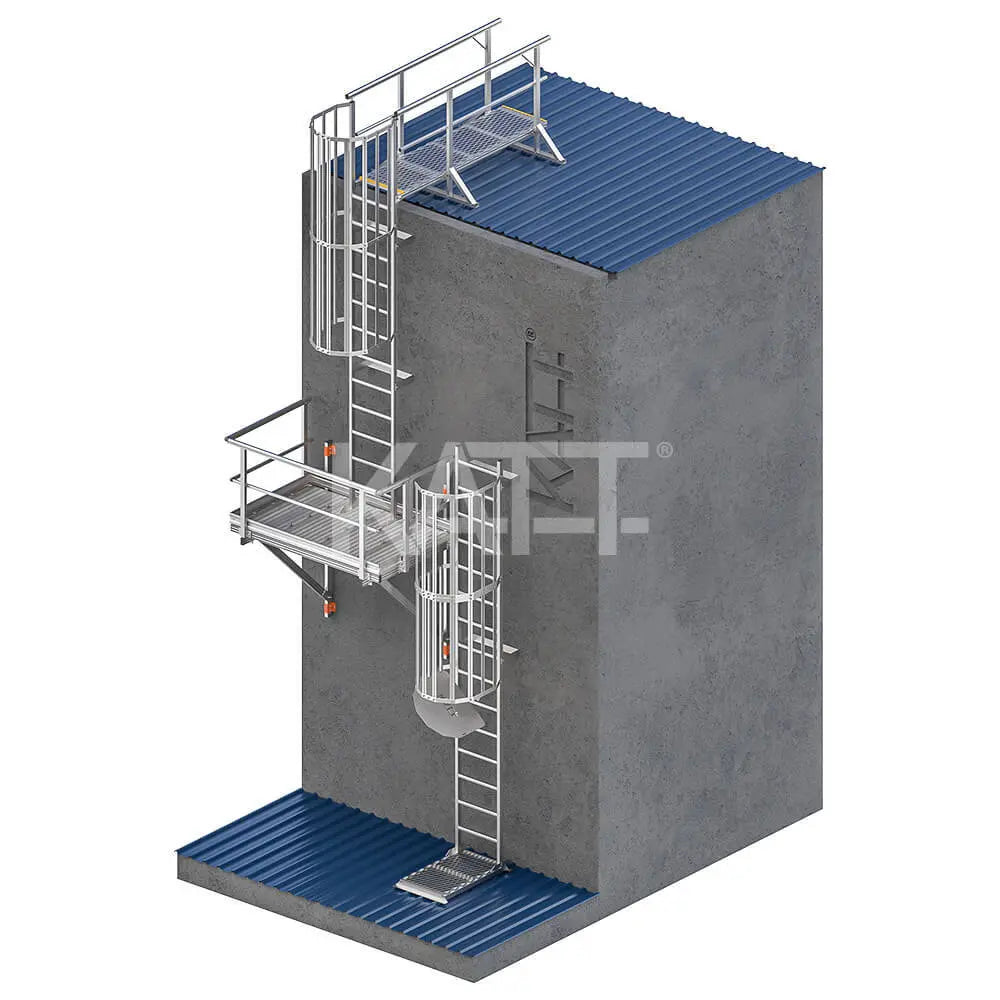 Vertical Cage Ladder with Midway Landing Platform and 2.4m Adjustable Access Kit Katt