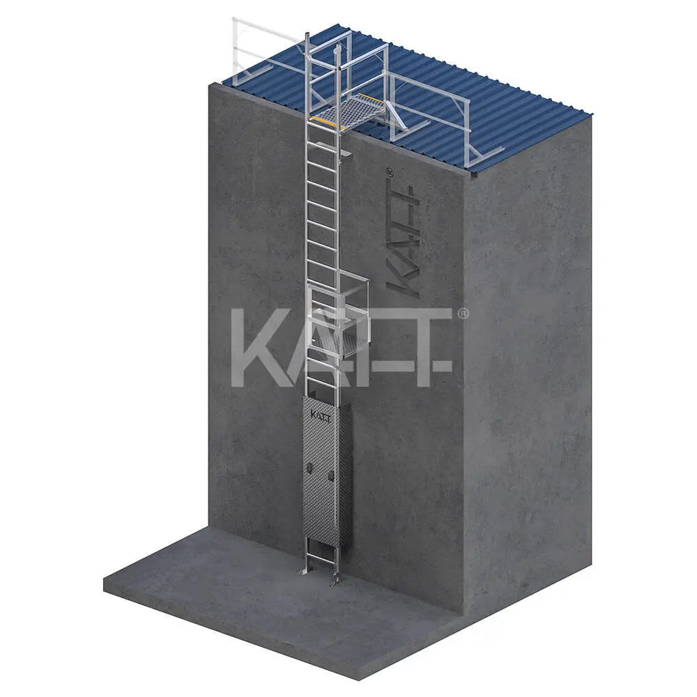 Vertical Line Ladder with Grabrails, Midway Rest Platform and 1.0m Landing Katt