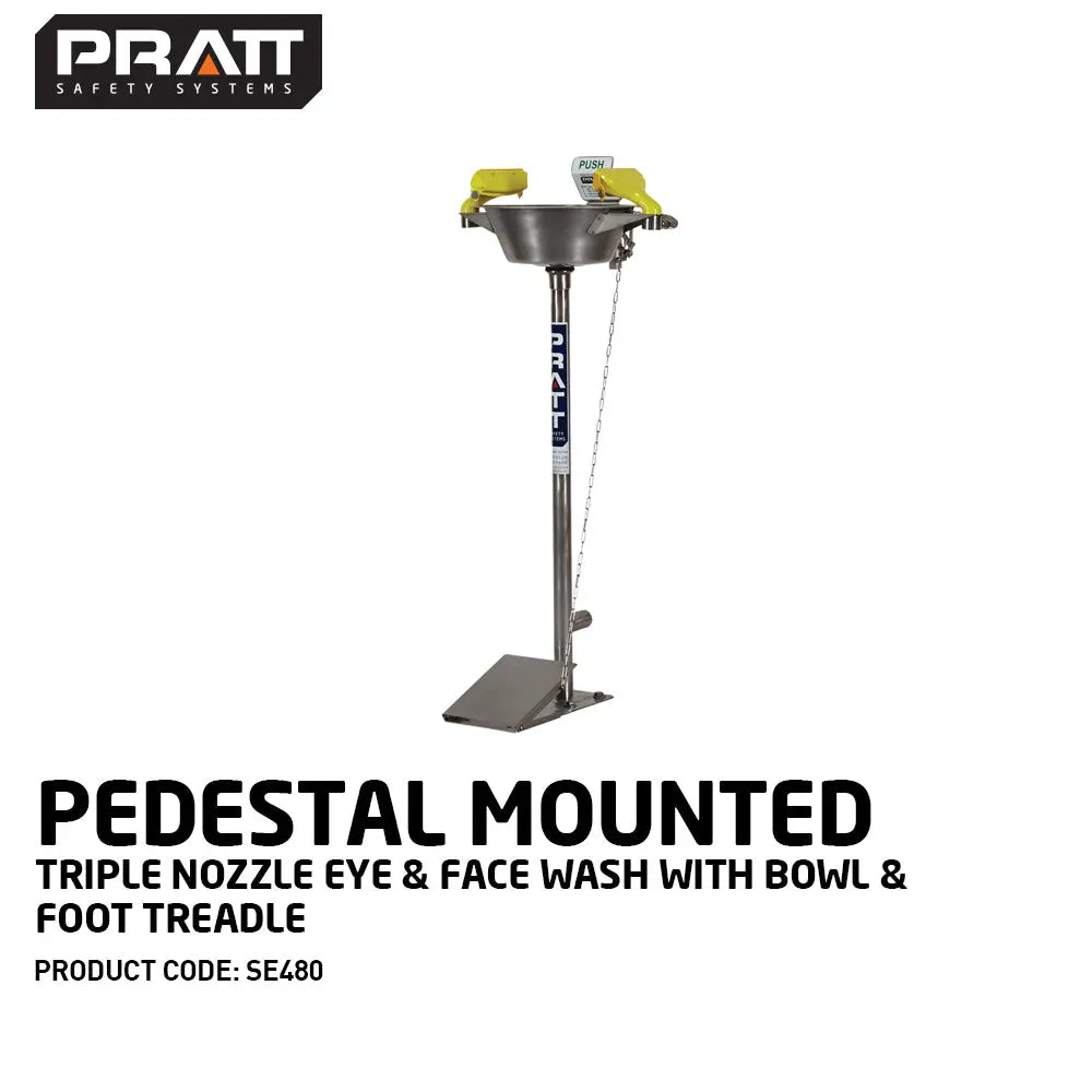 Pratt™ Pedestal Mounted Triple Nozzle Eye & Face Wash With Bowl & Foot Treadle Pratt Safety