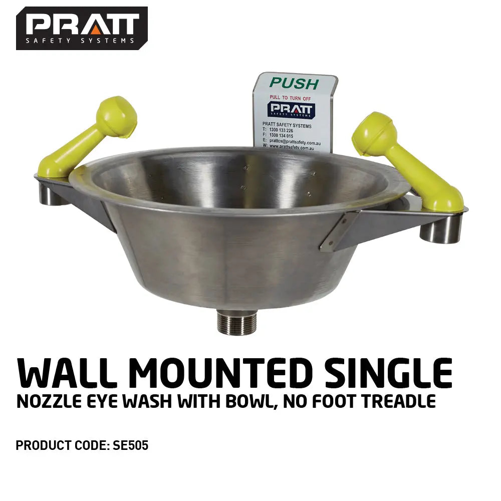 Pratt™ Wall Mounted Single Nozzle Eye Wash With Bowl. No Foot Treadle Pratt Safety