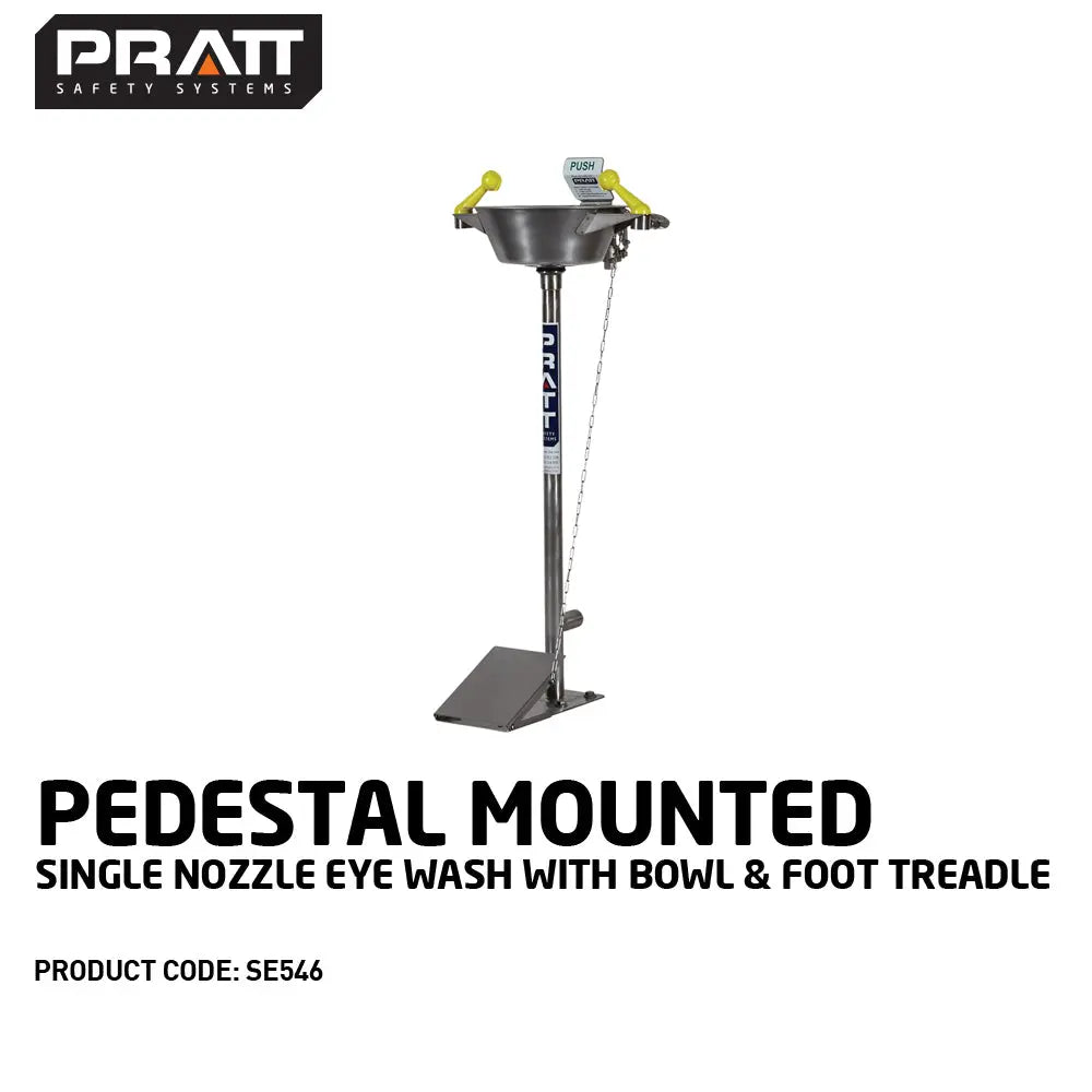 Pedestal Mounted Single Nozzle Eye Wash With Bowl & Foot Treadle Industro