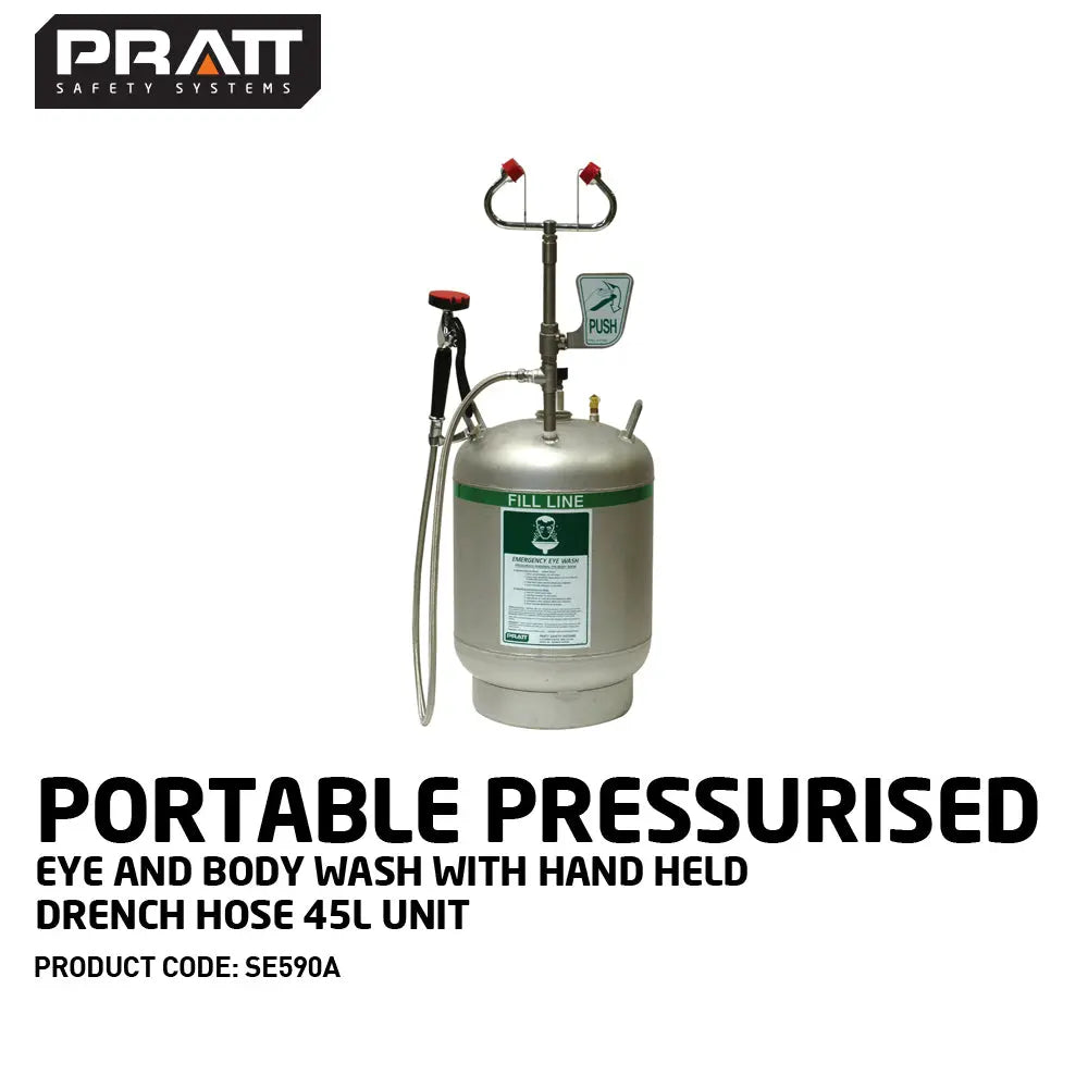 Pratt™ Portable Pressurised Eye And Body Wash With Hand Held Drench Hose. 45L Unit Industro
