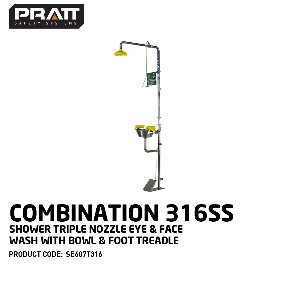 Combination 316SS Shower Single Nozzle Eye Wash With Bowl & Foot Treadle Pratt Safety