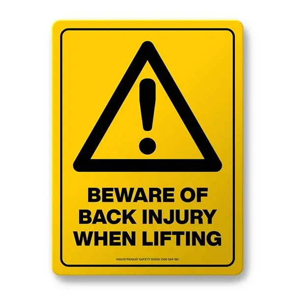 Hazard Sign - Beware of Back Injury When Lifting Industroquip