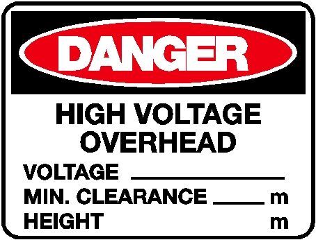 Danger Sign - High Voltage Overhead with Measurements