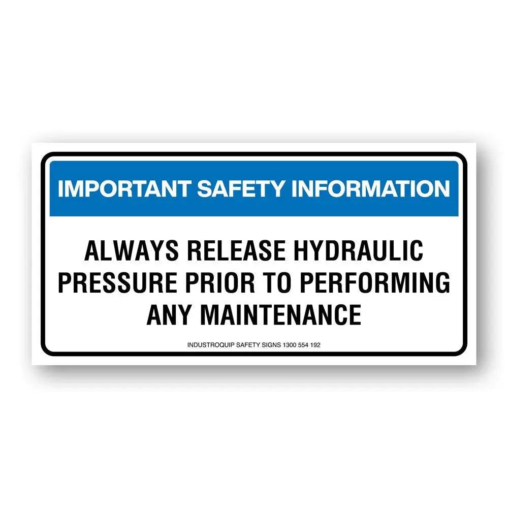 Release Hydraulic Pressure Stickers - Pack of 10 Industroquip
