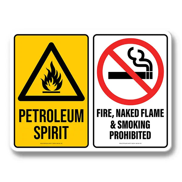 Multi Safety Sign - Petroleum Spirit / Fire, Naked Flame & Smoking Prohibited Industroquip