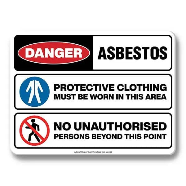 Multi Safety Sign - Danger Asbestos / Protective Clothing Must Be Worn In This Area / No Unauthorised Persons Beyond This Point Industroquip