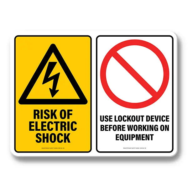 Multi Safety Sign - Risk of Electric Shock / Use Lockout Device Before Working on Equipment Industroquip