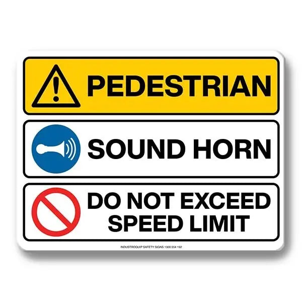 Multi Safety Sign - Pedestrian / Sound Horn / Do Not Exceed Speed Limit Industroquip