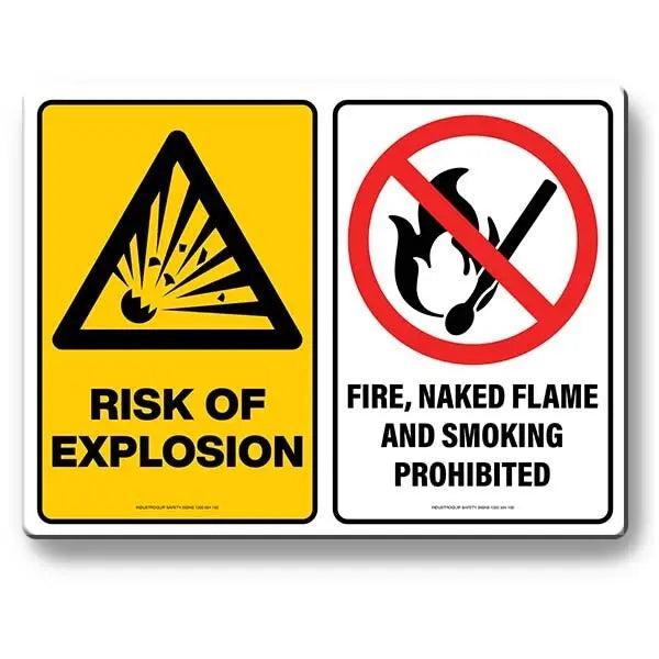 Multi Safety Sign - Risk of Explosion / Fire, Naked Flame And Smoking Prohibited Industroquip
