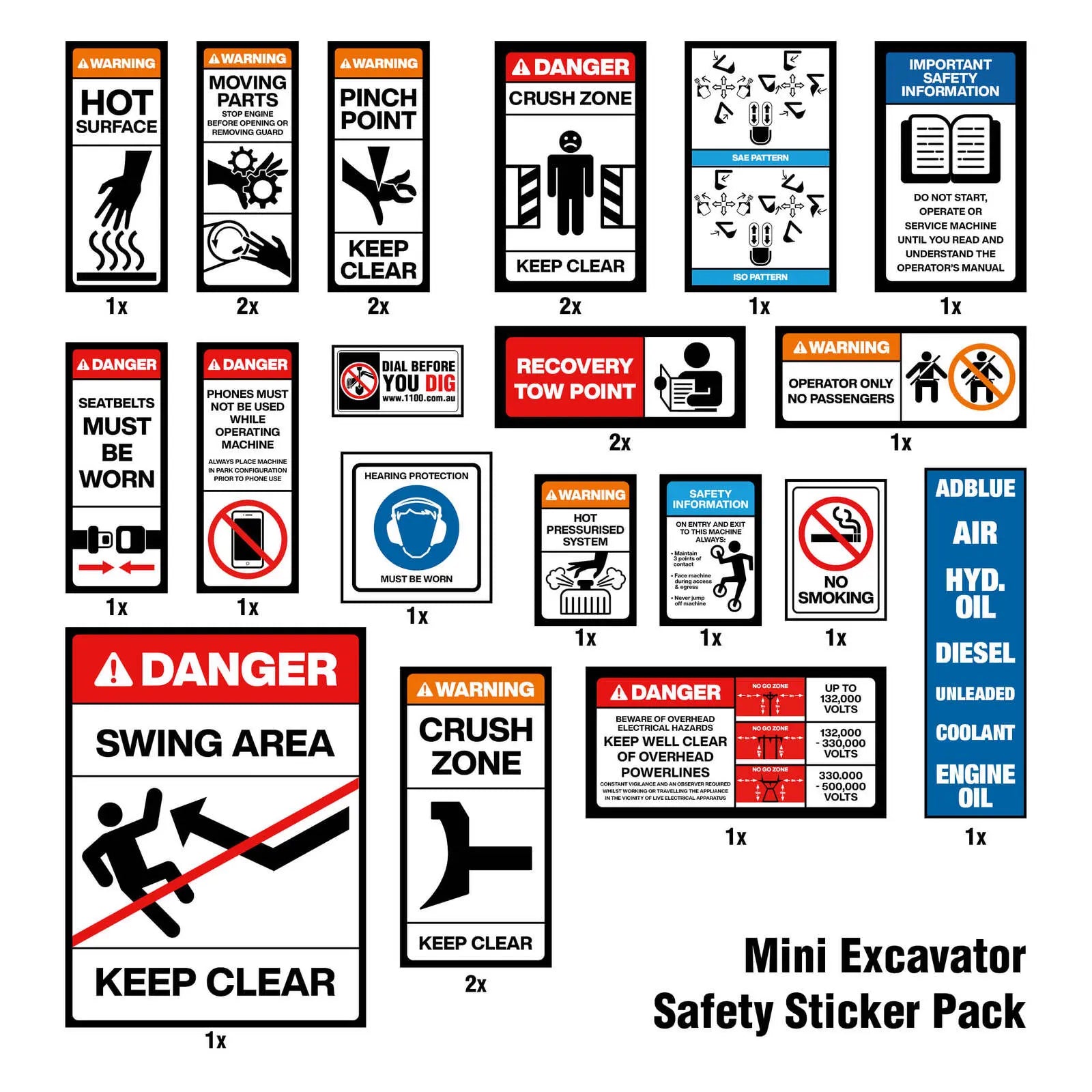 Mini Excavator Safety Sticker Pack Industroquip