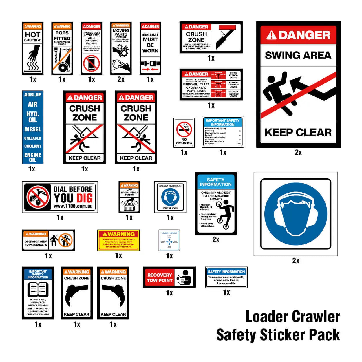 Loader Crawler Safety Sticker Pack Industroquip