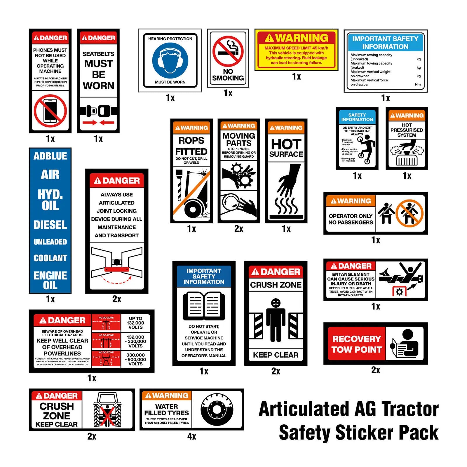 Articulated AG Tractor Safety Sticker Pack Industroquip