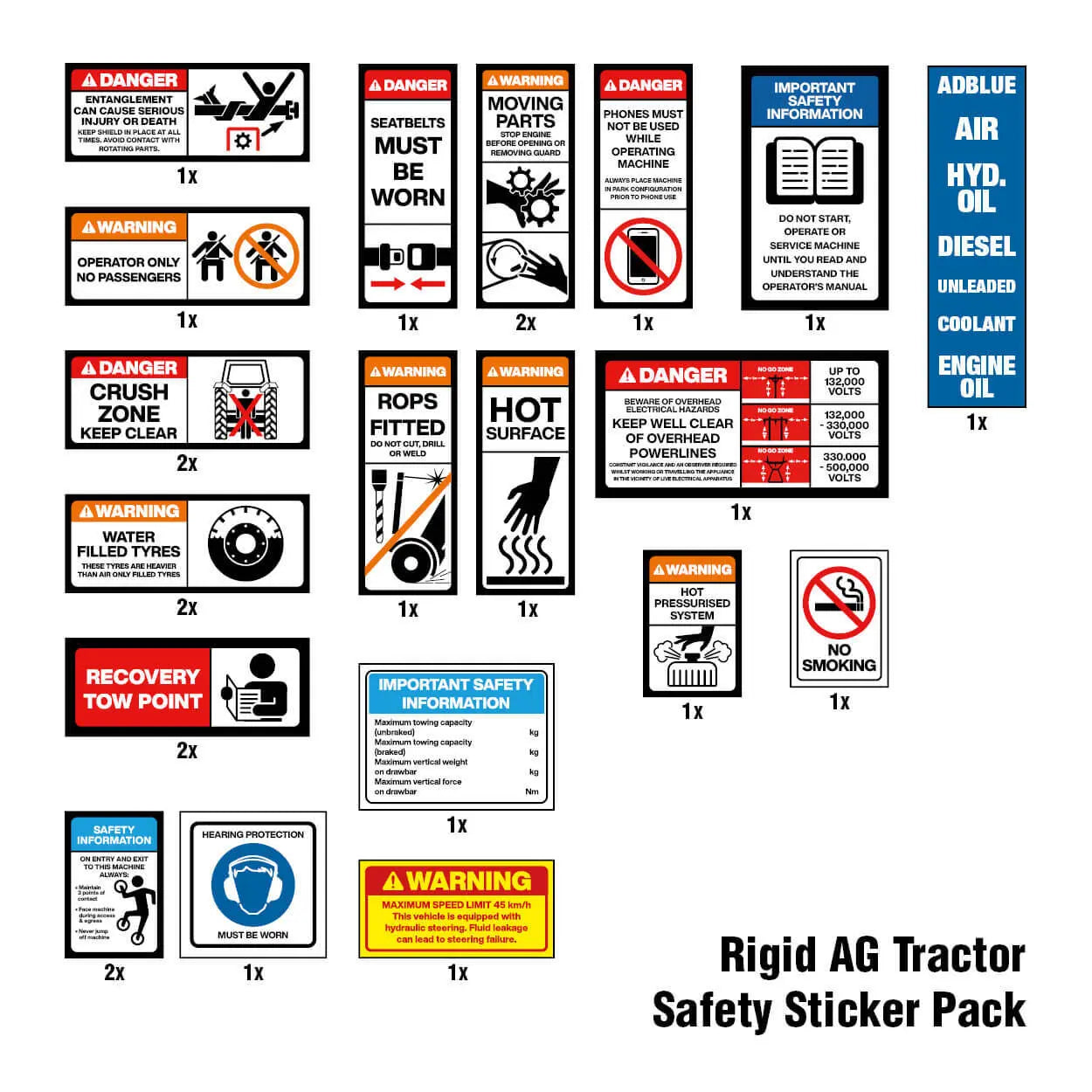 Rigid AG Tractor Safety Sticker Pack Industroquip