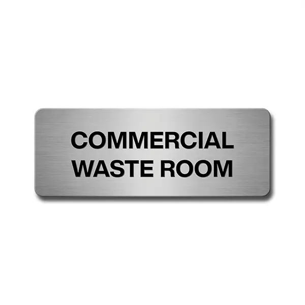 Brushed Aluminium Commercial Waste Room Door Sign Industroquip