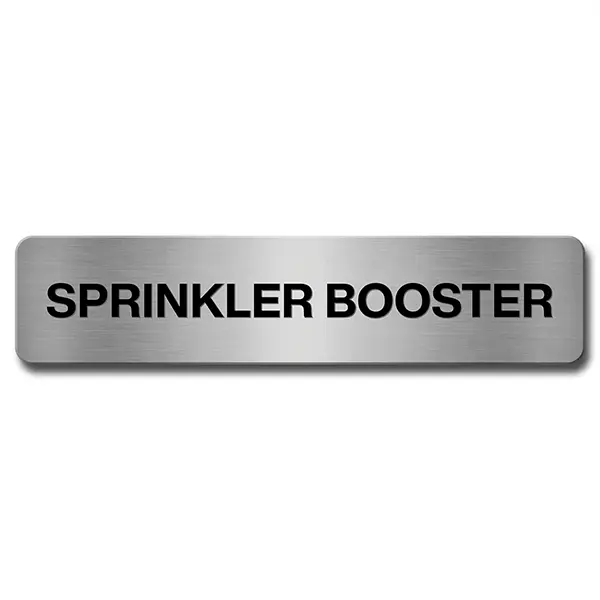 Brushed Aluminium Sprinkler BoosterDoor Sign Industroquip