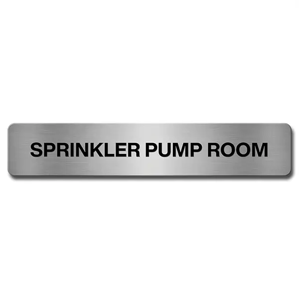 Brushed Aluminium Sprinkler Pump Room Door Sign Industroquip
