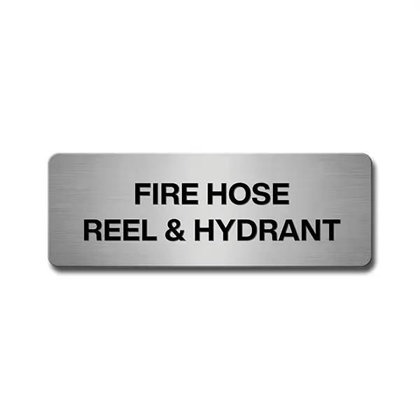 Brushed Aluminium Fire Hose Reel & Hydrant Door Signs Industroquip