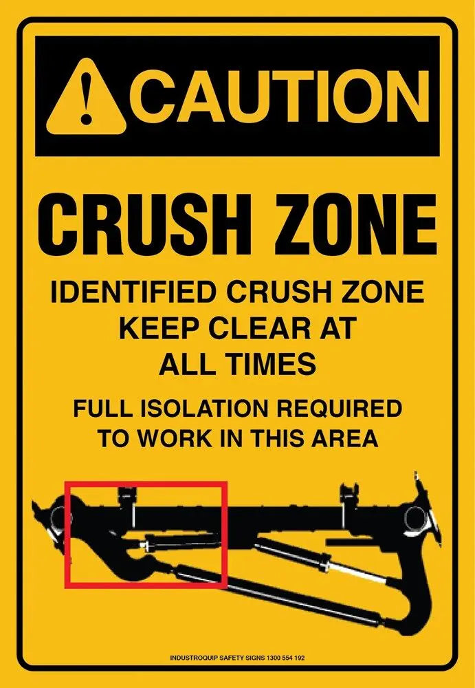 Caution Crush Zone Hi-Tac Sticker Industro