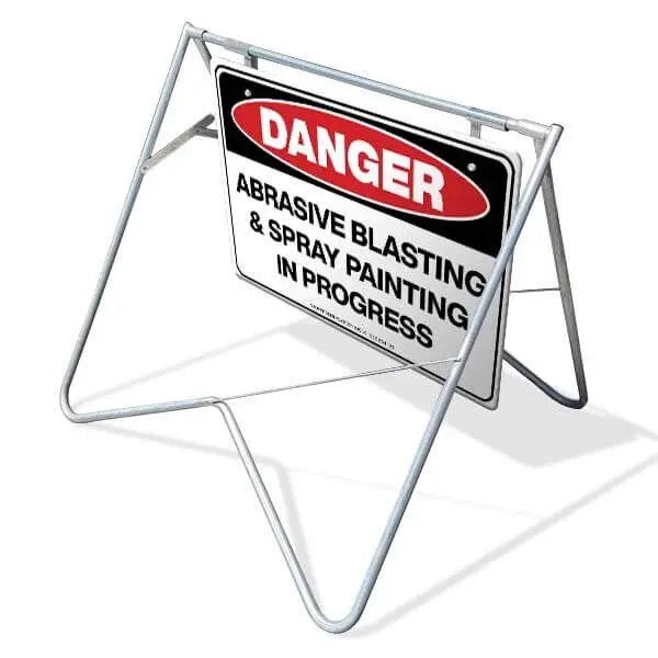 Swing Stand & Sign - Danger Abrasive Blasting & Spray Painting In Progress Industroquip