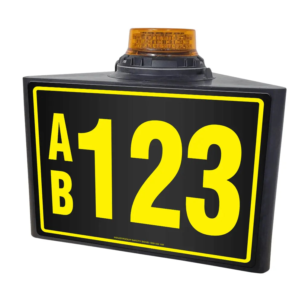 Magnetic Mine ID UHF Call Sign Rooftop Triangle with Reflective Numbers for Mining Vehicles - With LED Beacon Exoguard