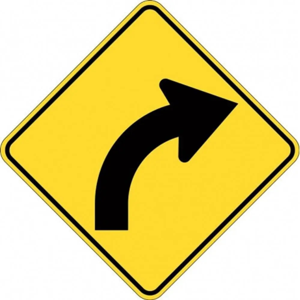 W1-3A-R Right Arrow Curve Sign- Class 1 Reflective - 600mm x 600mm Industroquip