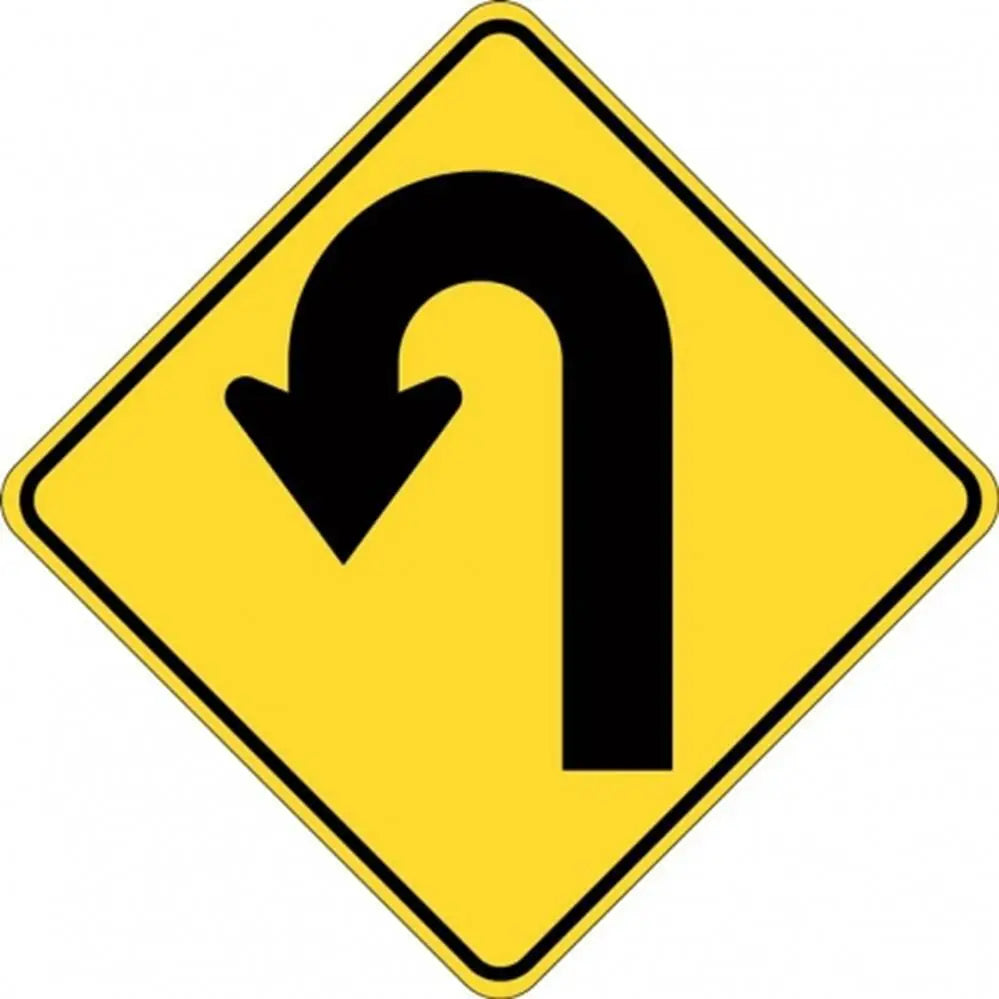 W1-7A_L Left Arrow Hairpin Bend Sign- Class 1 Reflective - 600mm x 600mm Industroquip
