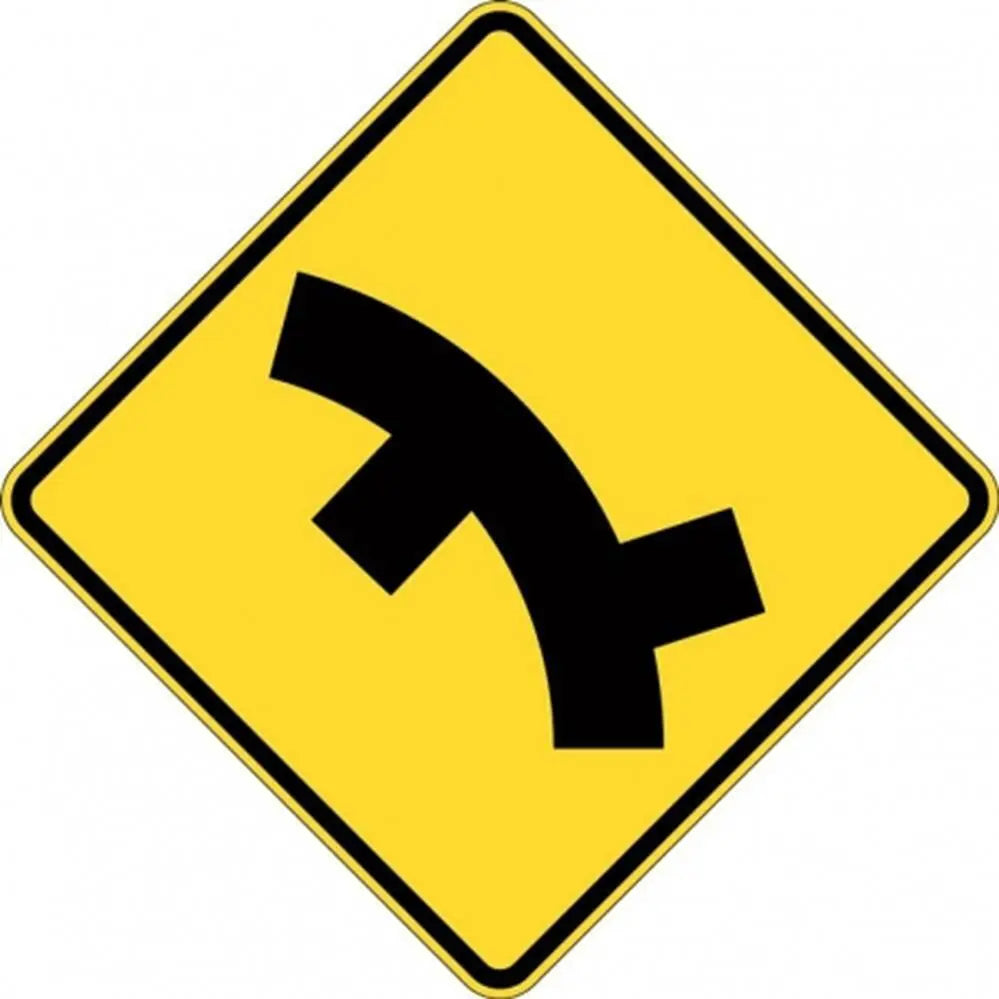 W2-11A_L Left Curve With Successive Side Road Junctions Left/Right- Class 1 Reflective - 600mm x 600mm Industroquip