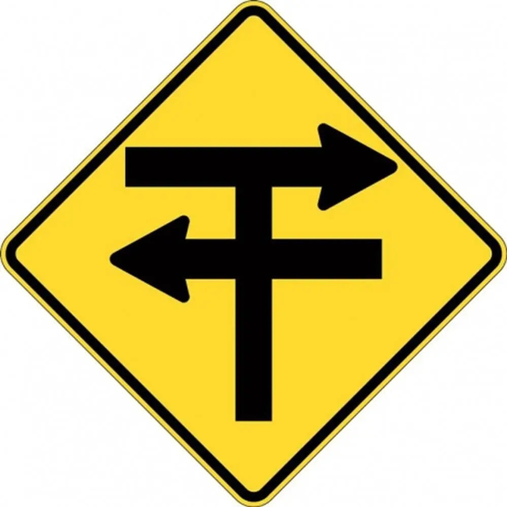 W2-201A T Junction With Dual Carrageways- Class 1 Reflective - 600mm x 600mm Industroquip