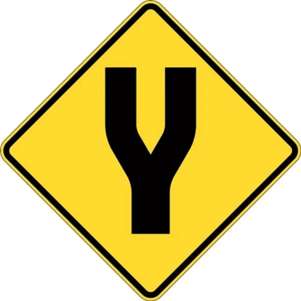 W4-4A Road Divides Ahead- Class 1 Reflective - 600mm x 600mm Industroquip