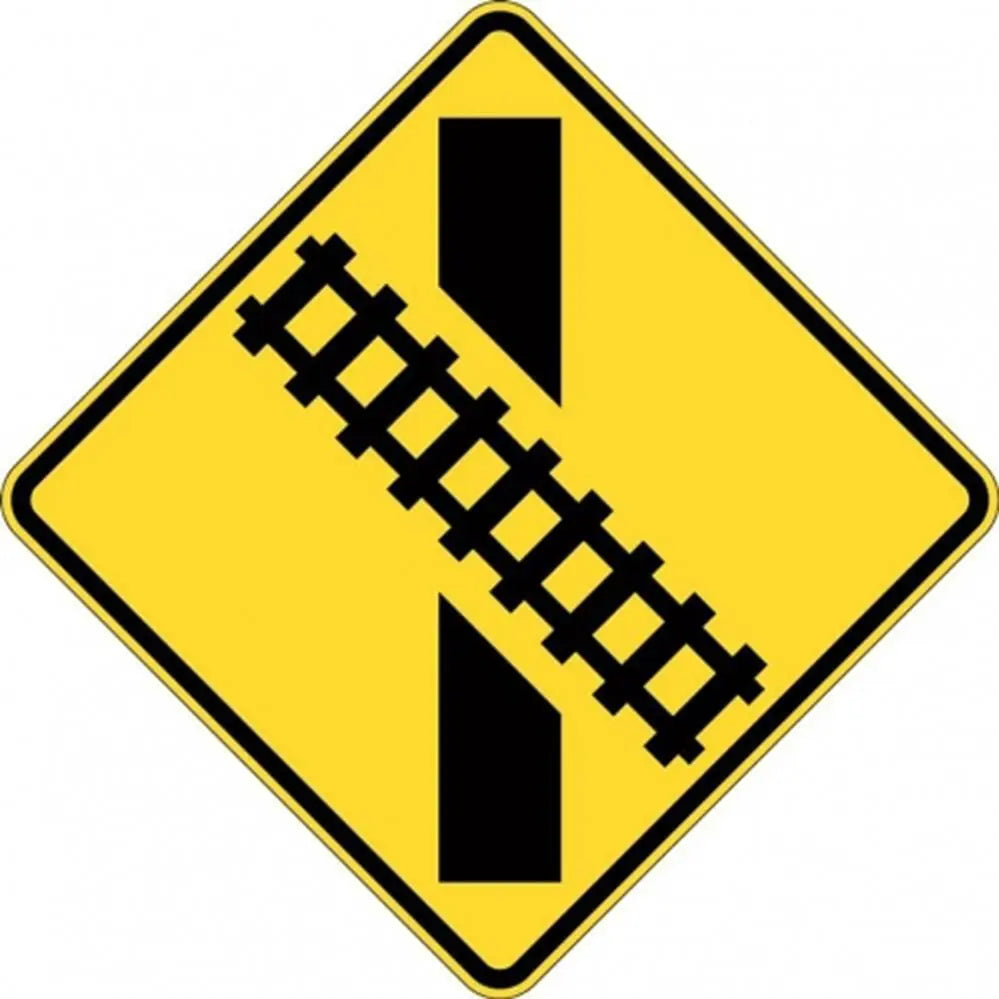 W7-9A_R Train Crossing Angle Right Sign- Class 1 Reflective - 600mm x 600mm Industroquip