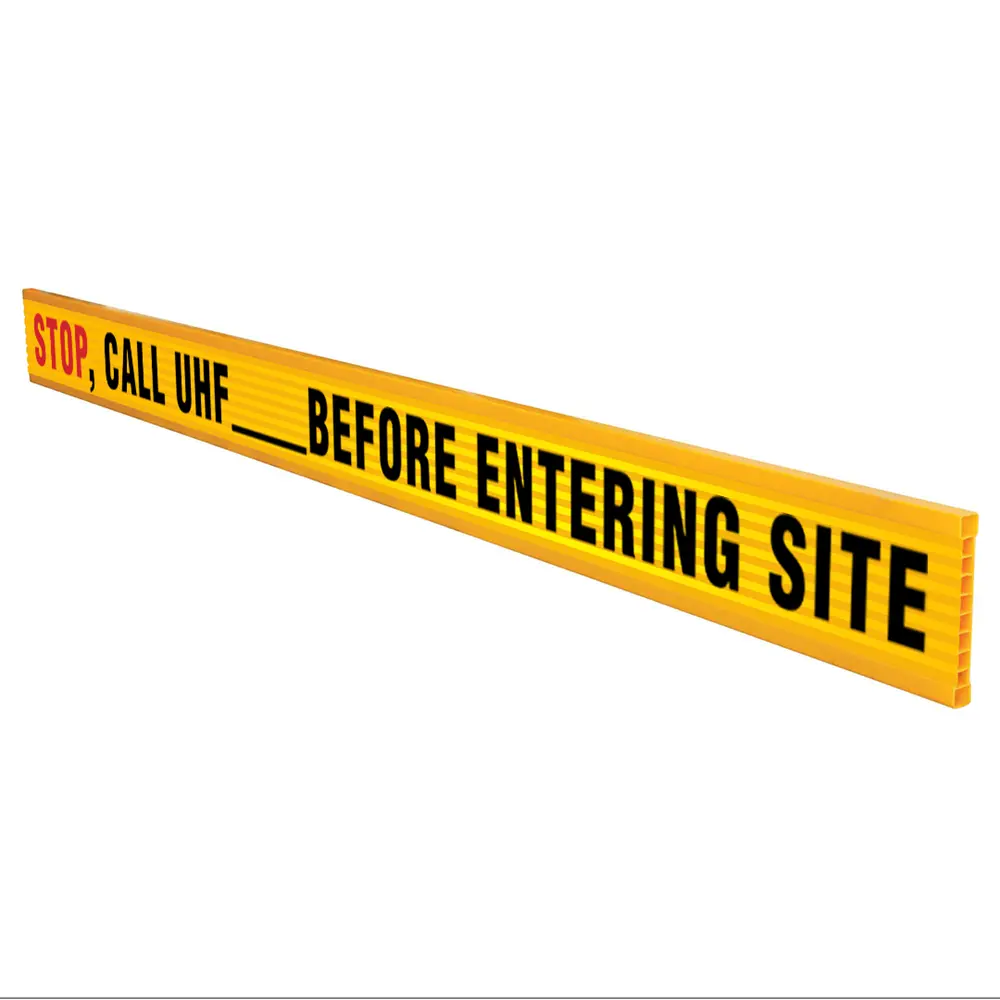 UHF Call Up Sign on Reflective Plastic Barrier Board Industroquip