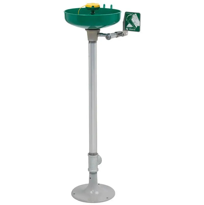 Eye/Facewash, Pedestal Mounted, SS Pipe,Green ABS Bowl & Inline Strainer Haws Emergency Eye/ Face Wash & Safety Showers