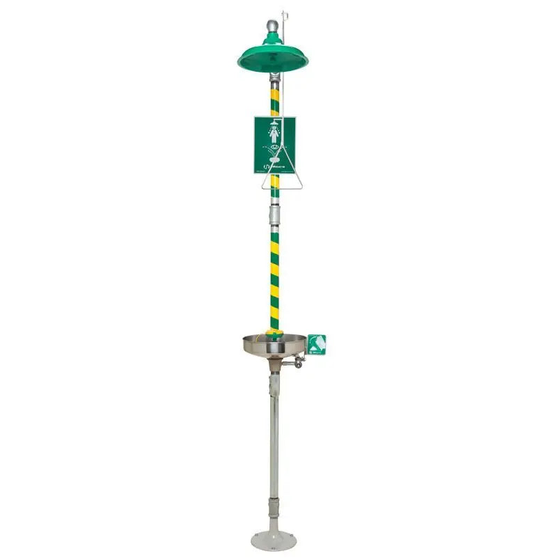 Premium Emergency Safety Shower & Eye/Facewash, S/S Pipe, Green ABS Bowl & Inline Strainer - AS4775 Industro