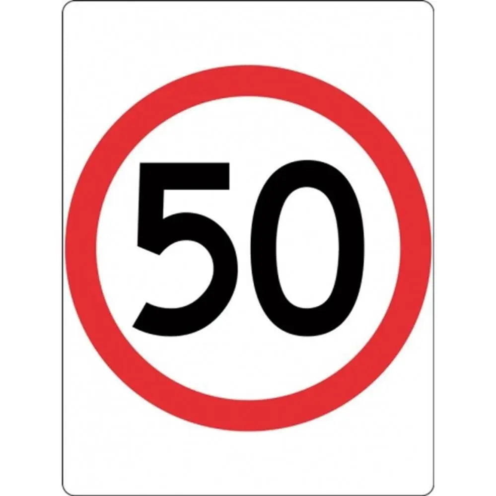 R4-1A_50 Speed Limit Sign 50KPH- Class 1 Reflective - 450mm x 600mm Industroquip