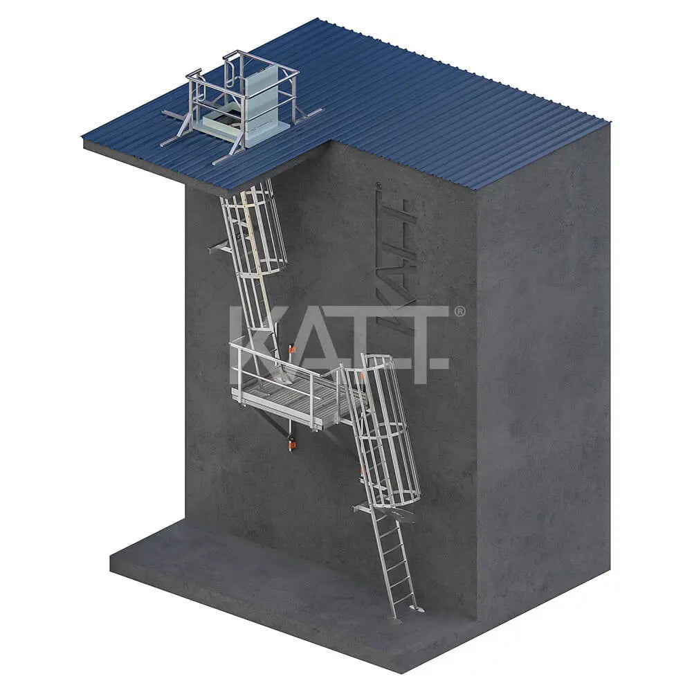 Angled Cage Ladder with Midway Landing Platform - Internal Access Katt