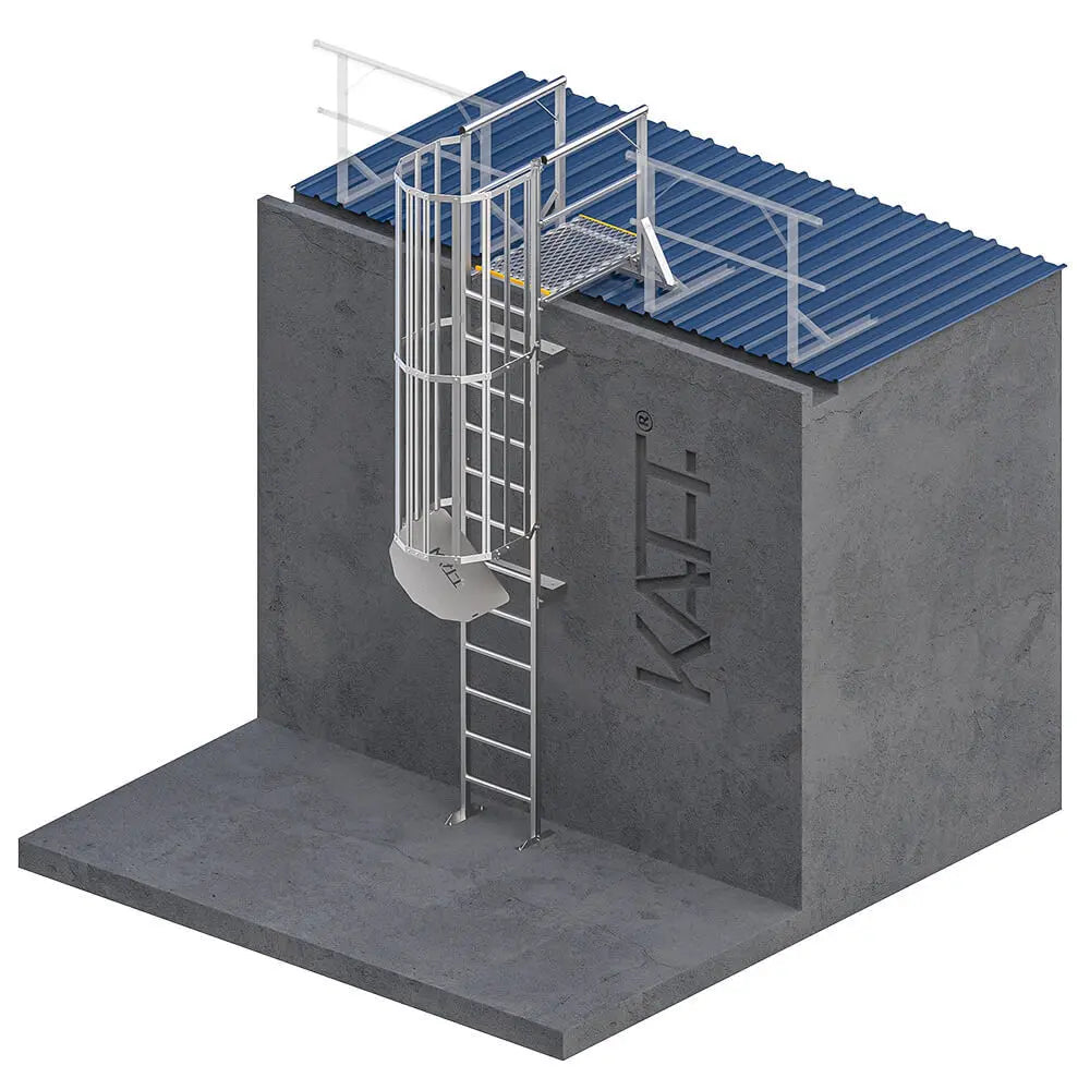 Vertical Cage Ladder with Grabrails and 1.0m Landing Katt