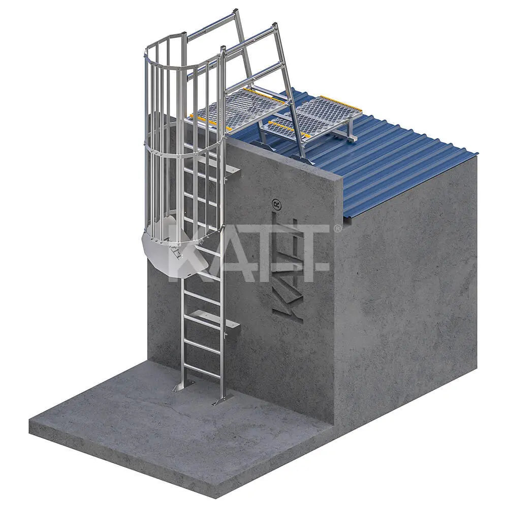 Vertical Cage Ladder with Grabrails, Parapet Platform and 1.0m Landing Katt