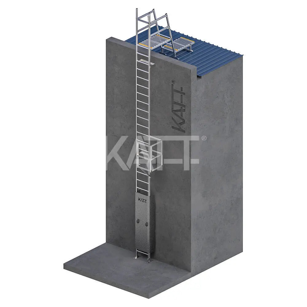 Vertical Line Ladder with Grabrails, Midway Rest Platform, Parapet Platform and 1.0m Landing Katt