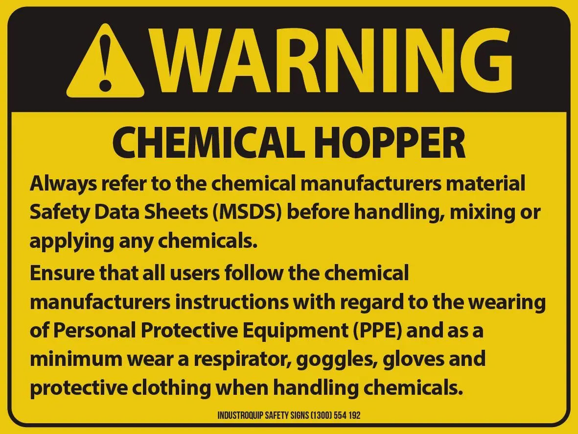Chemical Hopper Warning Sticker - Pack of 10 Industroquip