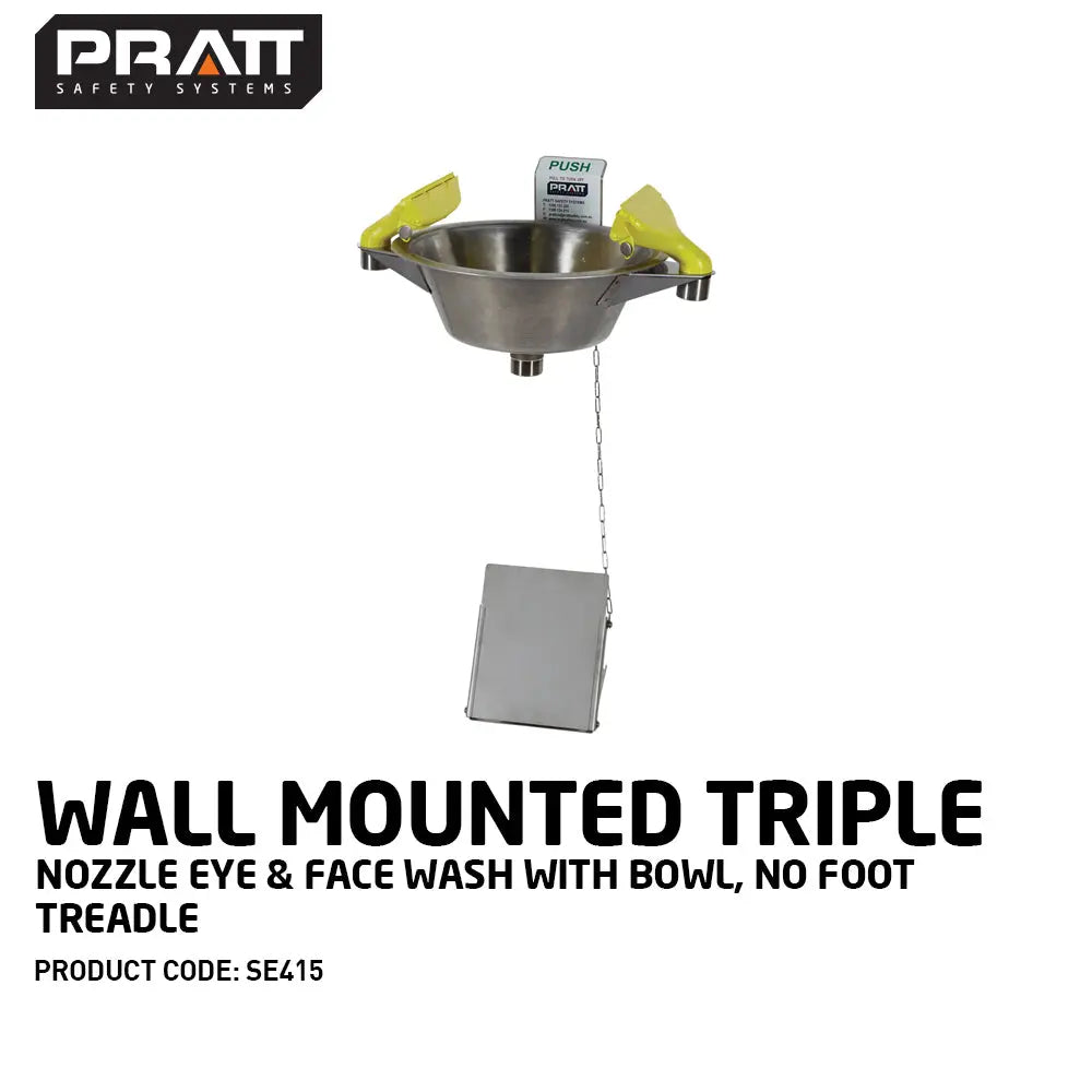 Pratt™ Wall Mounted Triple Nozzle Eye & Face Wash With Bowl & Foot Treadle Pratt Safety